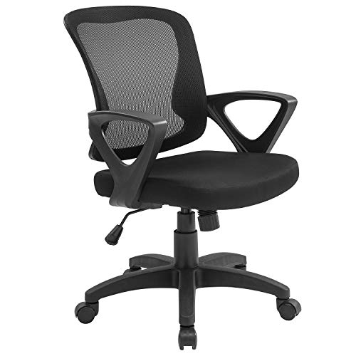 Office Chair Ergonomic Desk Chair Adjustable Modern Mid Back Swivel Chair for Small Place, White(Black)