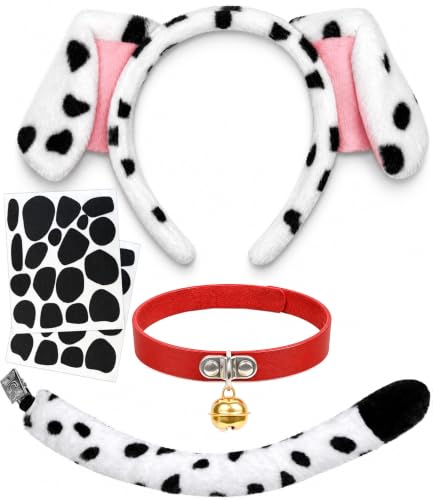 MUKOSEL 5Pcs Dalmatian Costume Women, Dalmatian Ears Set Halloween Costume