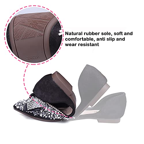 Qxcgdyxt Flats Shoes Women Rhinestone Wedding Flats Comfort Pointed Toe Ballet Flat Shoe Low Heel Dress Shoes Sparkly Flats For Women Black-1 Size - 9.5 #TOP4
