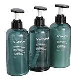 Qikuver Leere Pumpflaschen, 3 Stück, 300ml, Kunststoff, nachfüllbar, für Toilettenartikel, Flüssigkeitsaufbewahrung, Spender für Lotion, Shampoo, Duschgel, Creme (Blau 300ML)