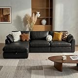 WEUP 120' Oversized Cloud Modular Sectional Sofa for Living Room, L Shaped Cloud Couch with Storage Ottoman, Premium Faux Leather Sofa, Down-Filled Wide Deep Seat, Tool Free Assembly, Black