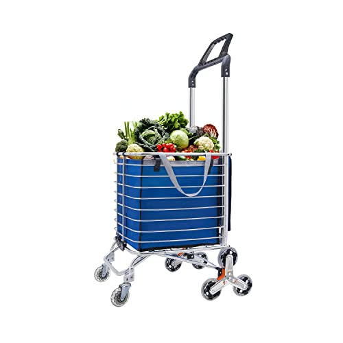 Grocery Cart 50L Large Capacity Shopping Cart With 8 Wheels Double Handle Rolling Cart Blue #TOP22