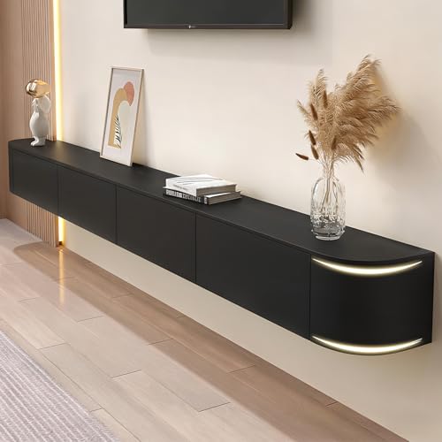 Quvex 78.7" Floating TV Stand Fully Assembled, Wall Mounted Entertainment Center Media Console Cabinet with Curved Edge, Floating TV Console Table with Storage Drawers & Door, for Living Room TVs