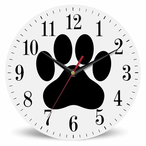 Mxocom Dog Paw Wall Clock Animal Puppy Black Cartoon Footprint 10 Inch Silent Non Ticking Battery Operated Mxocom Dog Paw Wall Clock Animal Puppy Black Cartoon Footprint 10 Inch Silent Non Ticking Battery Operated Clock Vintage Round Clock for Living Room Bedroom Bathroom Office Decor