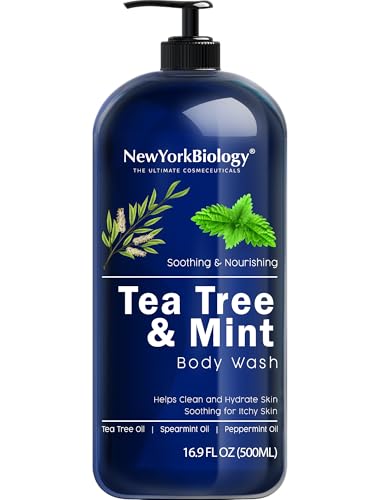 New York Biology Tea Tree Mint Body Wash for Men and Women - Moisturizing Body Wash Helps Soothe the Skin - Refreshing and Hydrating Cleanser for Body and Feet - 16.9 Fl Oz