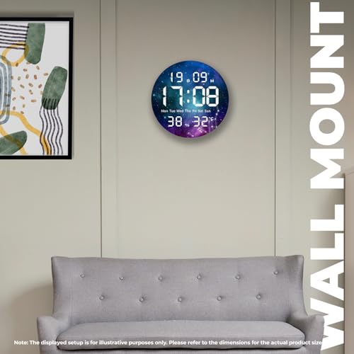 Image of Amazon Brand - Umi Acrylic Digital Wall Clock for Bedroom Living Room Stylish LED USB Tabletop 3D Picture Clocks with Time Day Date Month Temperature Display for Home Office 24.3x24.3cm (Stary Night)