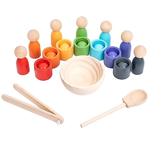 BBtinker Montessori Wooden Balls in Cups Toddler Color Sorting Toys and Matching Game Preschool Learning Activities Educational Fine Motor Skill Toy for Kids