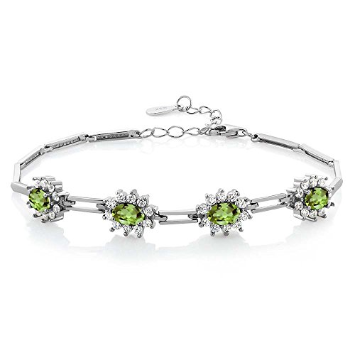 Gem Stone King 3-5 Cttw Gemstone Birthstone 4-Stone Tennis Bracelet For Women | 925 Sterling Silver | Oval 6X4MM | 7 Inch with 1 Inch Extender | Fine Jewelry Gifts for Her Mom Women Wife