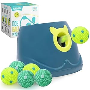 Automatic Dog Ball Launcher – Dog Ball Fetch Machine, Ball Thrower for Dogs, for Small to Medium Sized Dogs, Interactive Dog Toy with 6 Latex Balls, Plug-in & Battery Options – 4 Launch Distances