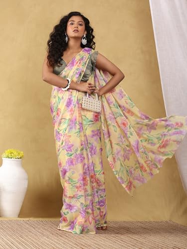 Image of Garden Vareli Floral Print Chiffon Saree
