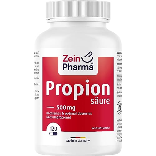 ZeinPharma Propionsäure 500mg 120 Kapseln - Natrium Propionat rein und in optimaler Dosierung Darmflora Kapseln Nahrungsergänzungsmittel vegan laborgeprüft