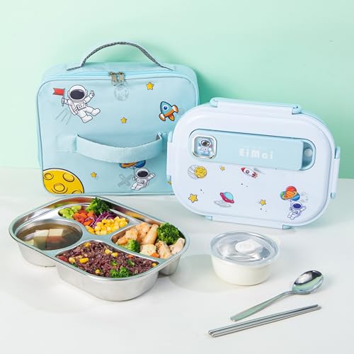 Rwaby Lunch Box Cute Insulated Lunch Box Set with Thermal Bag & Cutlery - 316 Stainless Steel Bento Box, Leak-Proof, Microwave & Dishwasher Safe - Hot/Cold Food Container for Kids & Adults (Blue)