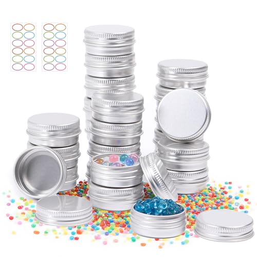 AuroTrends 0.5 oz Tins with Lids 24 Pack Silver Aluminum Lip Balm Tin Jars with Screw Cap Salve Tins, including 24 Stickers for Cosmetic Samples, Candles and DIY Crafts (15ml-24Pack)