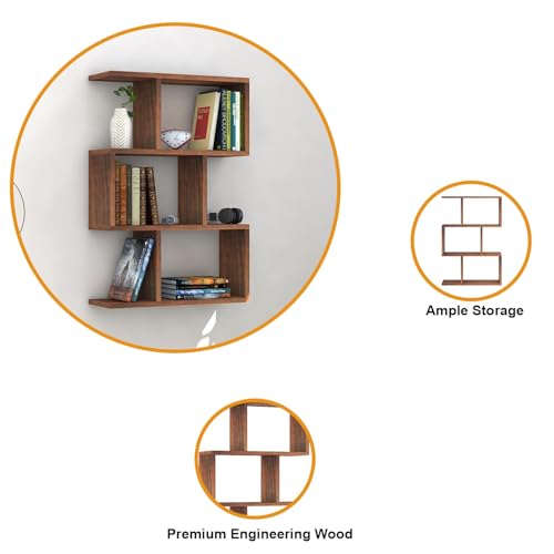Image of Engineered Wood Floating Bookshelf Wall Mounted | Modern Display & Storage Shelf for Home Library Living Room Bedroom Office | Matte Finish Decorative Wall Unit | Walnut