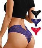 OLIKEME Women Sexy Lace Panties Cheeky Bikini Underwear Hollow Out V-Shape Waistband Breathable Cute Hipster No Show Panty Multipack Large