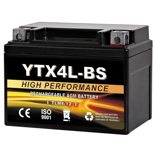 Daakmax YTX4L-BS 12V 3Ah Sealed AGM Motorcycle Battery Maintenance-Free Compatible with Polaris Scrambler 90 Sportsman 90 Honda NQ50 Spree Kawasaki KLX110 Yamaha TTR125E/LE ATV & Scooter