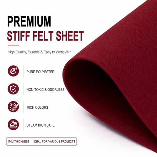 Image of Wine Red Large Felt Fabric 36 inch x 36 inch (1 Square Yard), 1mm Stiff Felt Sheet, Nonwoven Fabric for Crafts, DIY Projects, Art, Sewing, Lining & Decorations