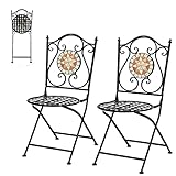 RELAX4LIFE 2er Mosaikstühle, Klappbare Stühle Mosaik, Gartenstuhl mit Rückenlehne, Balkonstuhl mit atmungsaktiver Sitzfläche, modernes Klappstuhl für Garten & Balkon & Terrasse, Bistrostuhl Vintage