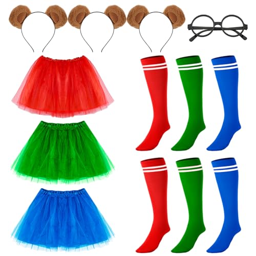 Image of WATCPNO 10CS Cute Style Animal Costume Accessory Set includes Ear Headband, Glasses Frame, Puffy Skirt, and Knee-High Socks, Perfect for Halloween Cosplay Parties