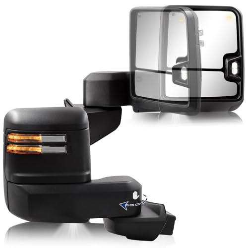 Towing Mirror Compatible with 2019-2025 Chevy Silverado 1500 with Power Adjustment Mirror Heated Turn Signal & Running Light Backup Light Puddle Lamp BSM Temperature Sensor Pair Set