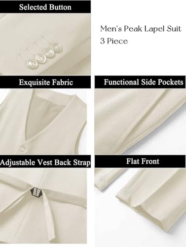 3 Piece Suits for Men Wedding Slim Fit Man Suit Sets Single Breasted Two Button Peak Lapel Blazer Vest Pants Set4