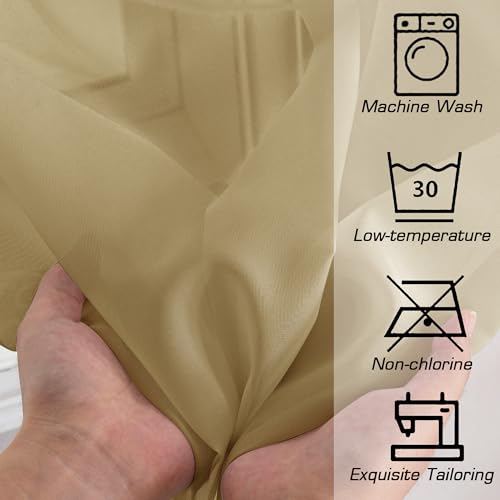 Image of OWENIE Gold Sheer Curtains 78 Inch Length 2 Panels Set, Light Filtering Voile Fimly Sheer Drapes for Living Room /Bedroom, 2pcs, Gold Solid Rod Pocket Sheer Curtains, Each 42 inch W x 78 inch L
