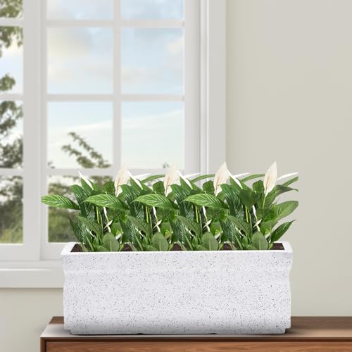 BonKaso 24 inch White Marble Finish Pot – Tall, Durable & Lightweight Polymer Rectangle Planter for Indoor & Outdoor Use: Home, Office, Garden & Balcony (Gamla/Gamale)