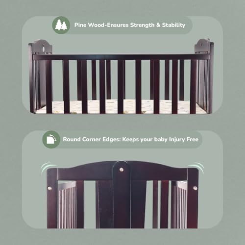 Image of R for Rabbit Dream Time Baby Wooden Cradle, Cot & Crib for Newborn Kids Bedding Set, Sleep Swing with Wheel Lock Function, Age 0-6 Months Upto 20 Kg Weight Capacity (Brown)