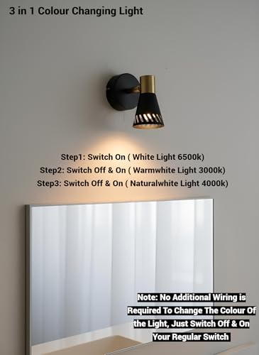 Image of FILLISKA 3 in 1 Single Wall spot /Picture /Display /Mirror Light with Adjustable Head and Colour Changing Function (BlackGold-037)