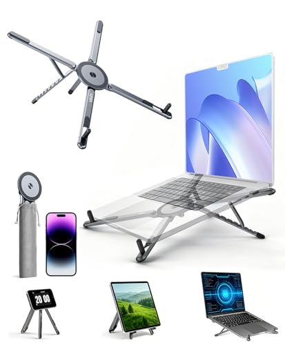miley Portable Foldable Laptop Stand for Desk,Foldable Ergonomic,8-Level Height,with 13–17" Laptops,Aluminum Construction,Tripod Compatible,Portable with,Includes Storage Bag