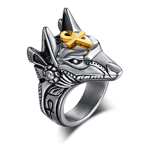 Croix égyptienne Anubis Patronus Titane Acier Hommes Femmes Anneaux Punk Hip hop Rock à la Mode pour Homme Biker Bijoux créativité Cadeau