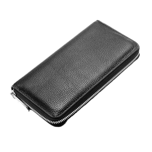 Portefeuille long en cuir véritable de vachette noir élégant pour hommes et femmes