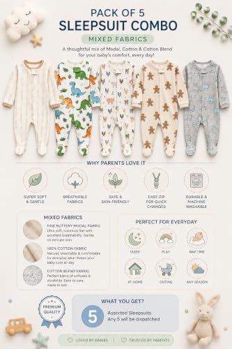 Image of TuddyBuddy 100% Cotton Baby Sleepsuits /Jumpsuits /Footed Rompers