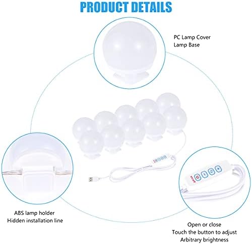 You's Auto Vanity Mirror Lights Kits Hollywood Style LED Makeup Lights, Makeup Lights for Dressing Table 10 Dimmable LED Bulbs with 3 Color Modes for Dressing Table Room, Bathroom, Bedroom