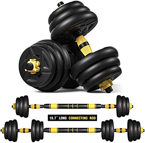 ER KANG Adjustable Dumbbells Set with 19.7'' Connecting Rod, 44 lbs Free Weights Dumbbells Used As Barbell for Home Gym, Fitness, Workout, Whole Body Training (2021 New)