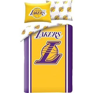 Halantex Pallacanestro Los Angeles LA LAKERS Basket - Set Letto Copripiumino 140x200cm con federa 70x90cm - 100% Poliestere Multicolore