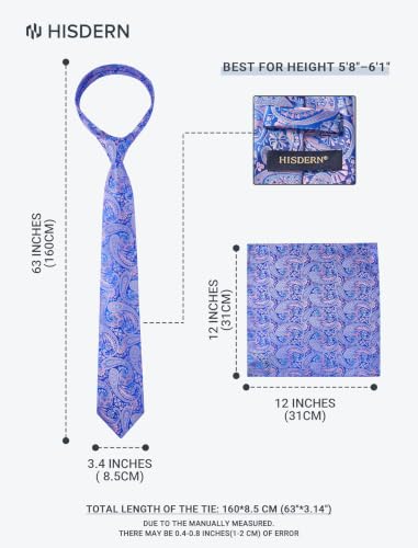 Image of HISDERN Extra Long Ties for Men Classic Floral Tie and Pocket Square Elegant Silk Necktie Handkerchief Set Wedding Party