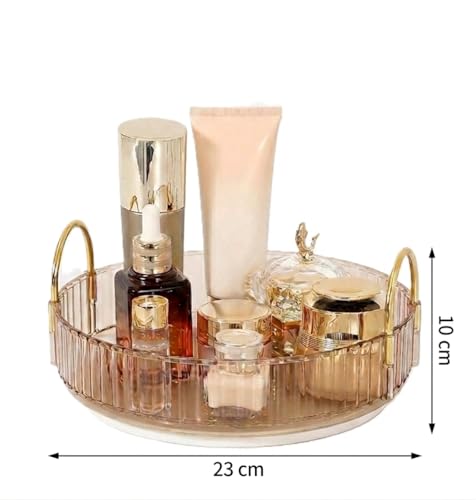 Image of INOVERA (LABEL) 360 Rotation Makeup Organizer for Women, Girls & Bride - Dressing Table Cosmetic Storage Case - Bathroom Vanity Skincare Holder Organiser (1 Tier, Brown)