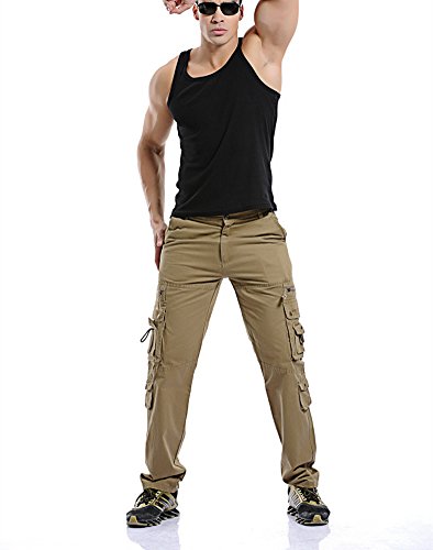 Yollmart Men's Cotton Military Cargo Workwear Pants Relaxed Fit Trousers4