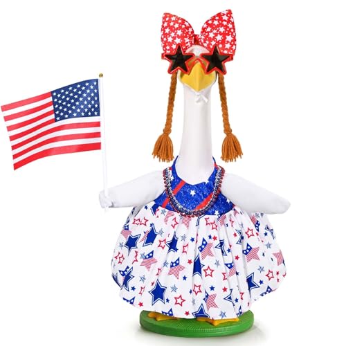 Patriotic Porch Goose Outfits 4th of July Goose Outfit Independence Day Lawn Porch Goose Clothes Fits 23 Cement Plastic Goose Statue for USA 250th Anniversary Outdoor Garden Yard Patio Decoration