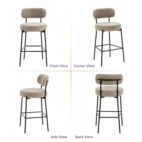 Image of Counter Height Bar Stools, Boucle Upholstered Bar Stools with Back and Footrest,30 Inch Counter Stools Metal Frame,Heavy Duty Modern Bar Chairs for Kitchen Island, Barstools Set of 6