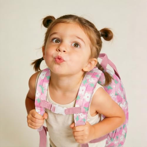Image of Bluboon Toddler Backpack for Girls Boys 2-4 Cute 12 inch Preschool Kindergarten Backpacks Kids Daycare Bags School Travel (Pink Strawberry Flower - Pink, Age 2-4 (12 inch H not Fit A4 Folder))