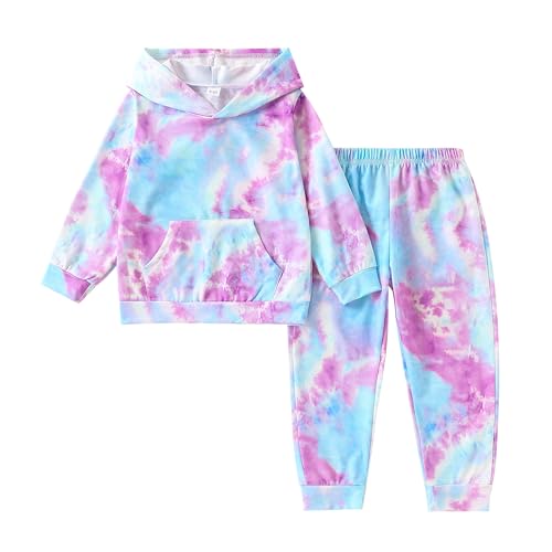 Kids Girls Clothes Cool Girl Print Tie Dye Pullover Sweatshirt and Sweatpants 2 Pieces Outfits Set