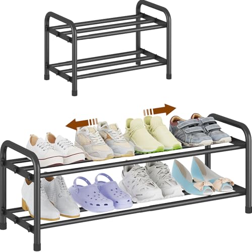 Image of KANAV 2-Tier Expandable Shoe Rack, Adjustable Shoe Organizer & Storage for Closet, Small Space Saving Shoe Rack for Entryway, Bedroom, or Office - Sturdy & Durable Design