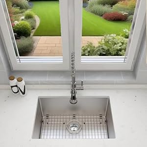 Undermount Embossed Kitchen Sink, 23x19”, Scratch-Resistant 3D Microbead Finish, Single Bowl Stainless Steel, 10" Deep, Easy-Clean Undermount Embossed Kitchen Sink 23×19 Scratch Resistant 3D Microbead Finish Single Bowl Stainless Steel 10 Deep Easy Clean