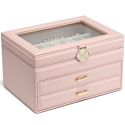 Vlando 6 Layer Large Jewelry Box - Jewelry Holder Organizer, Jewelry Box Organizer for Drawer Necklace Ring Bracelet and Watch, Birthday Gift for Loved Ones - Pink Pink 6 Layer-Necklace