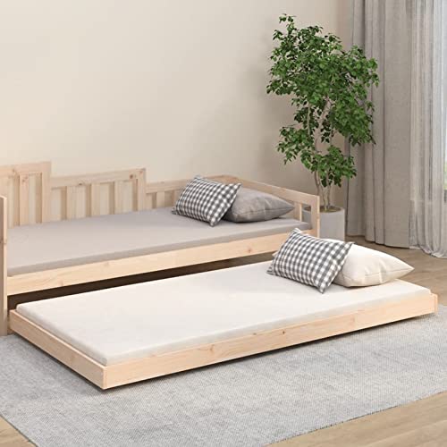 Festnight Estructura de Cama de Madera Maciza, Somier de Listones de Madera, Fácil de Instalar, Base para Polchón, Cama Individual/Matrimonial, Marrón 100x200 cm #2