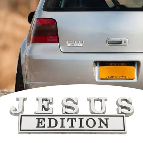 Image of 1pc 3D Raised Letter Jesus Edition Emblem Car Decal - Metal Sticker for Vehicles, Trucks, Motorcycles, SUV Door Tailgate Bumper Badge Auto Decoration (Silver and Black)