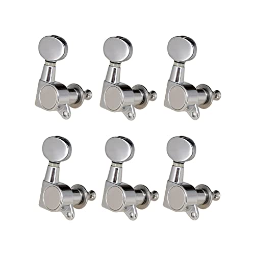 ギター弦チューニングペグ Chrome Guitar String Tuning PEGSチューニングマシンマシンヘッドチューニングキーオーバルボタン (Color : Silver 6 Right)