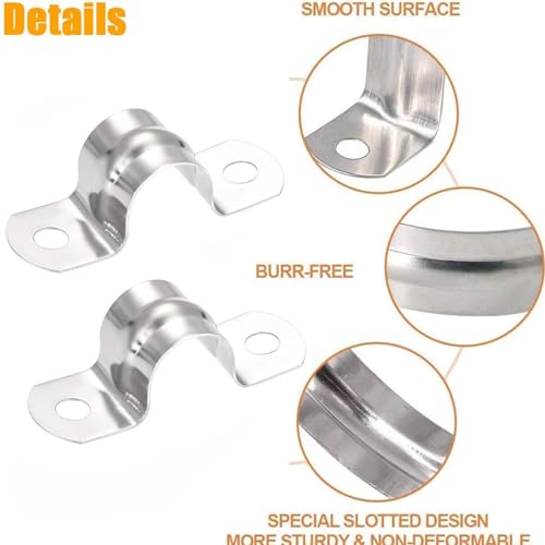 TOP-VIGOR 25Pcs 15mm(0.6") Rigid Pipe Strap, 2 Holes U Bracket Pipe Clips - Image 3